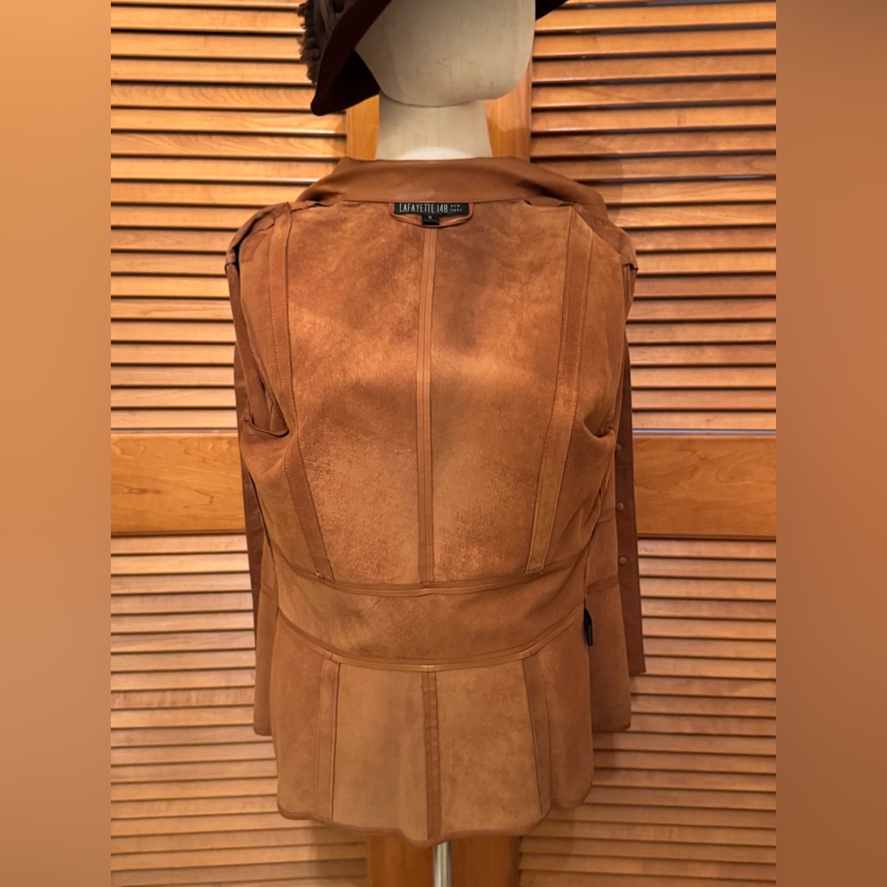 Lafayette 148 New York Tan Lambskin Leather Jacket   Sz 6 - Picture 4 of 11